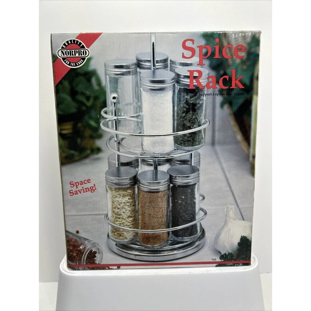 Nor pro‎ Spice Rack W/ 12 Glass Jars